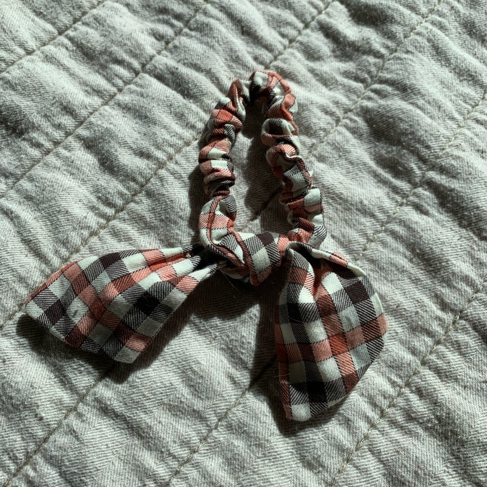 Madewell Black/Orange Plaid Hair Scrunchie with Ribbon